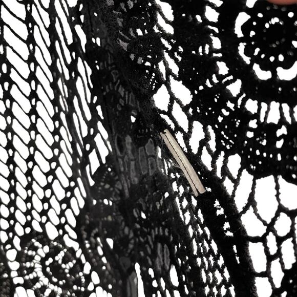 Black Knit Sweater Top Sheer Long Sleeve Train Halloween Witch Semi Sheer Boho - Picture 5 of 7